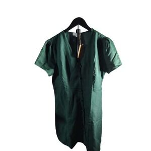 RIHOAS Women's Green Button Front Short Sleeve V Neck Mini Dress‎ Size XL